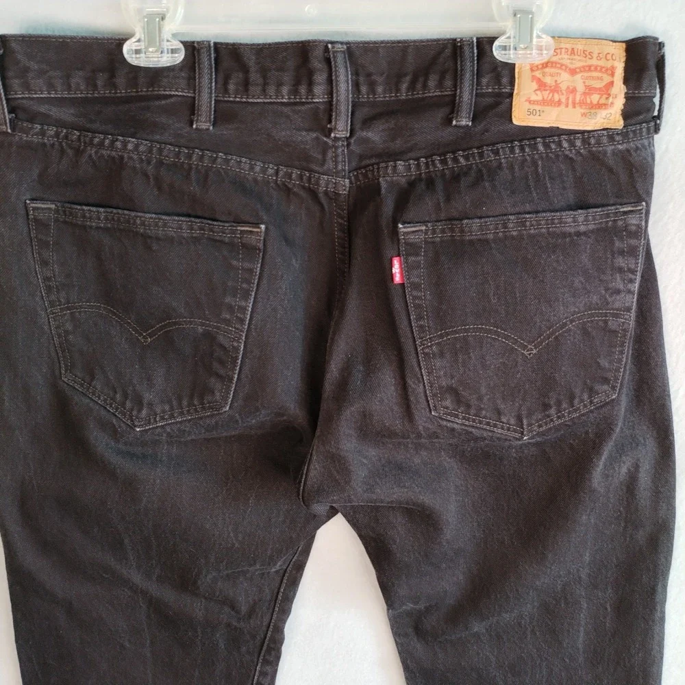 Levis 501 Jeans Mens 38x32 (Fits 38x30) Denim Straight Button Fly Black Charcoal